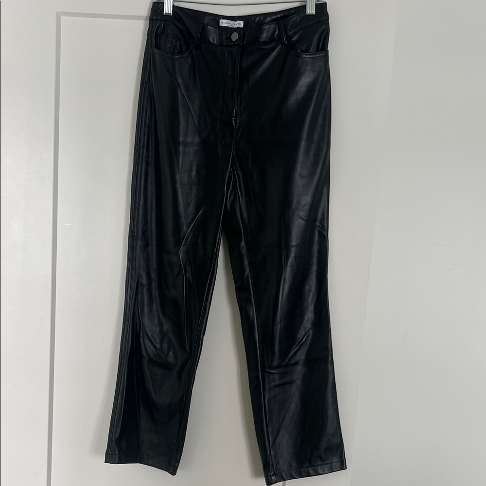 Faux Leather Straight-Leg Pants - Black